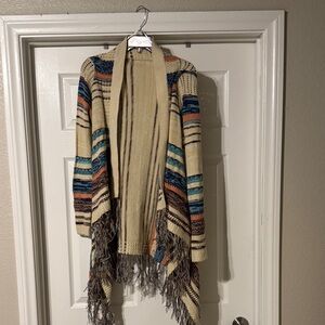 Multicolor Fringe Open-Front Poncho